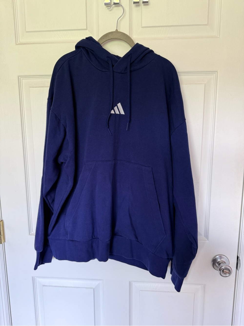 Adidas Navy Blue Pullover Hoodie with White Logo